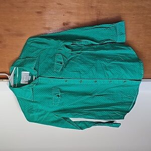 Anthropologie Maeve Green White Polka Dot Top 100% Cotton Size 2